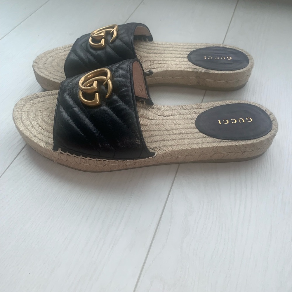 Gucci Napa Charlotte Nero GG Leather Espadrille Slide Sandal SZ EU36.5 6.5US - Picture 3 of 10